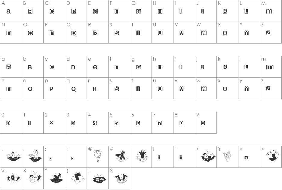 HelloweeniA font character map preview