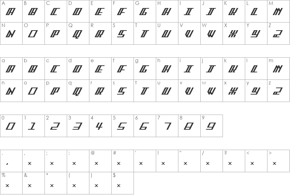 ArcaderFS font character map preview