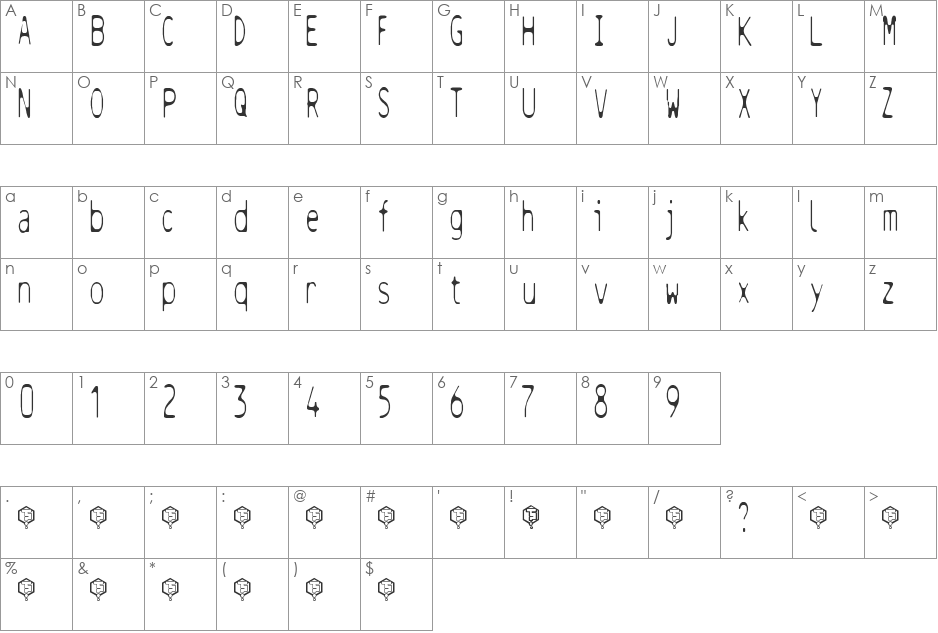 Helvetet font character map preview