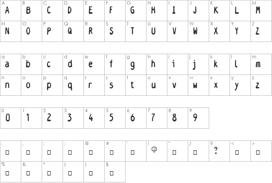 Helvetet2 font character map preview