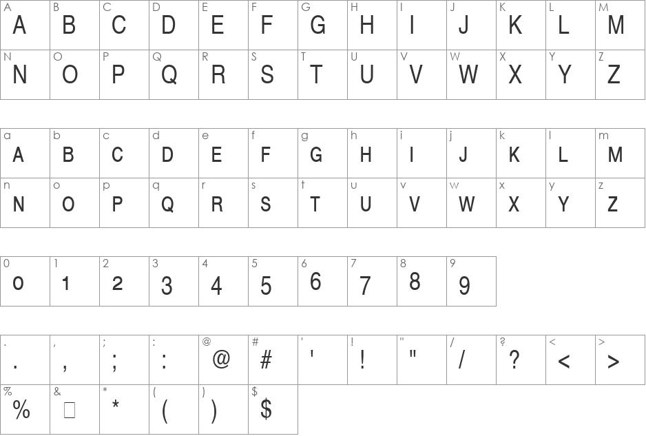 Helvetica Narrow SC font character map preview