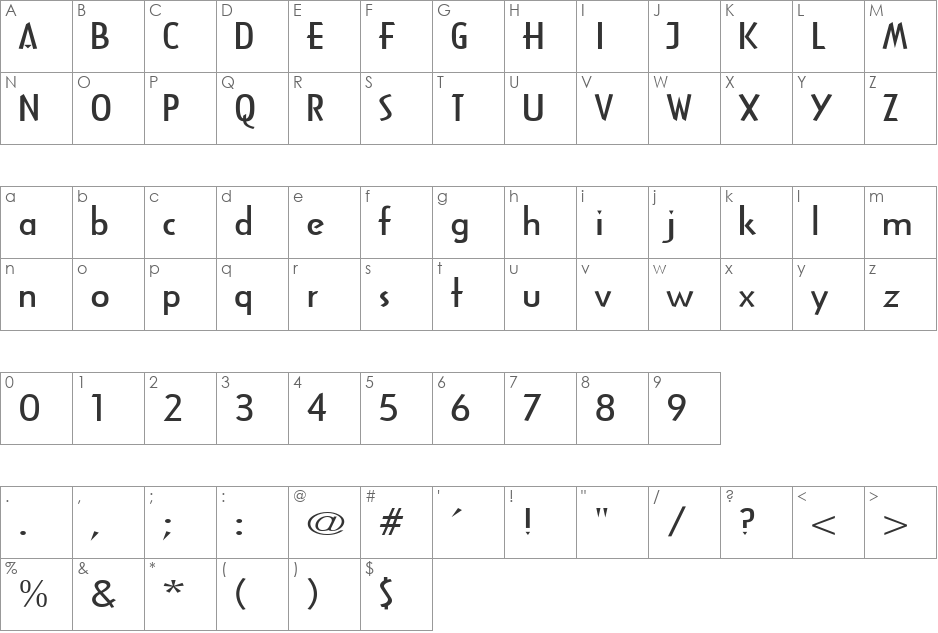 ArcaneWide font character map preview