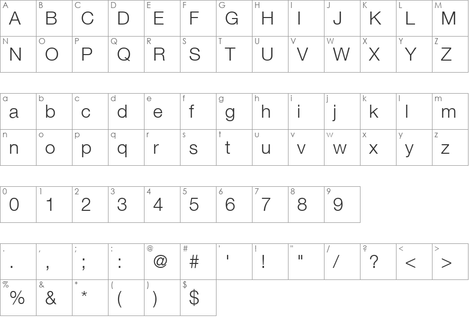 HelveticaNeue LT 45 Light font character map preview