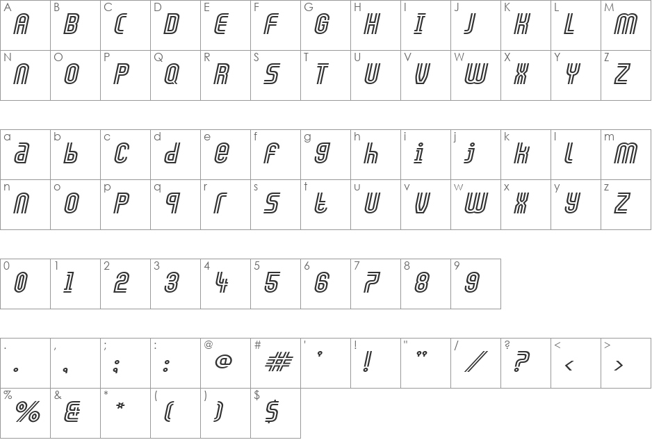Arch-Extended font character map preview