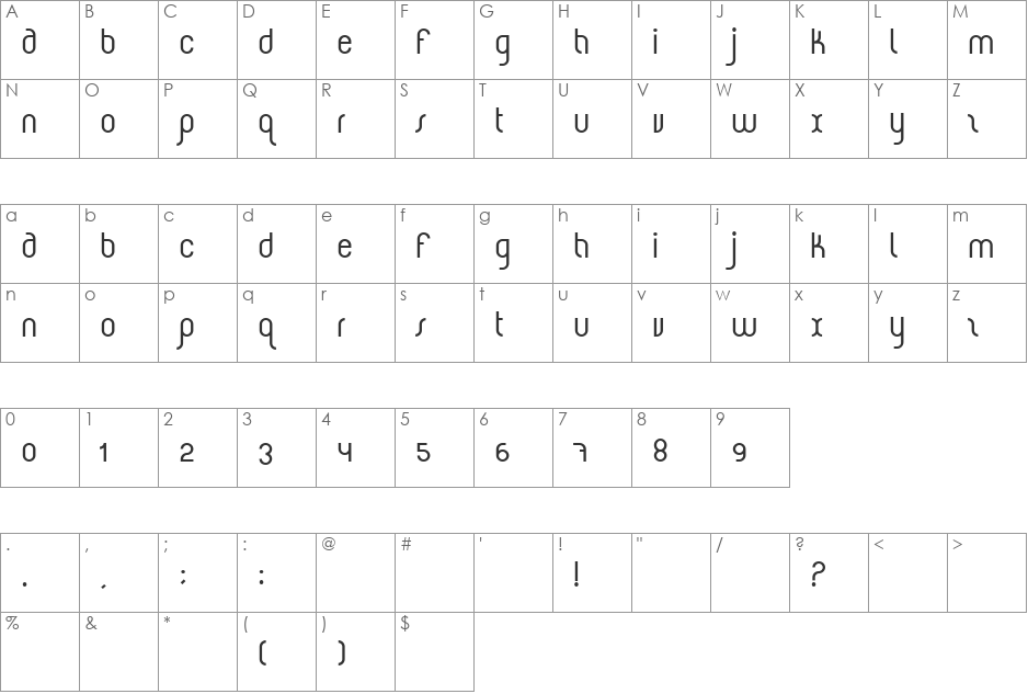 Heme1 font character map preview