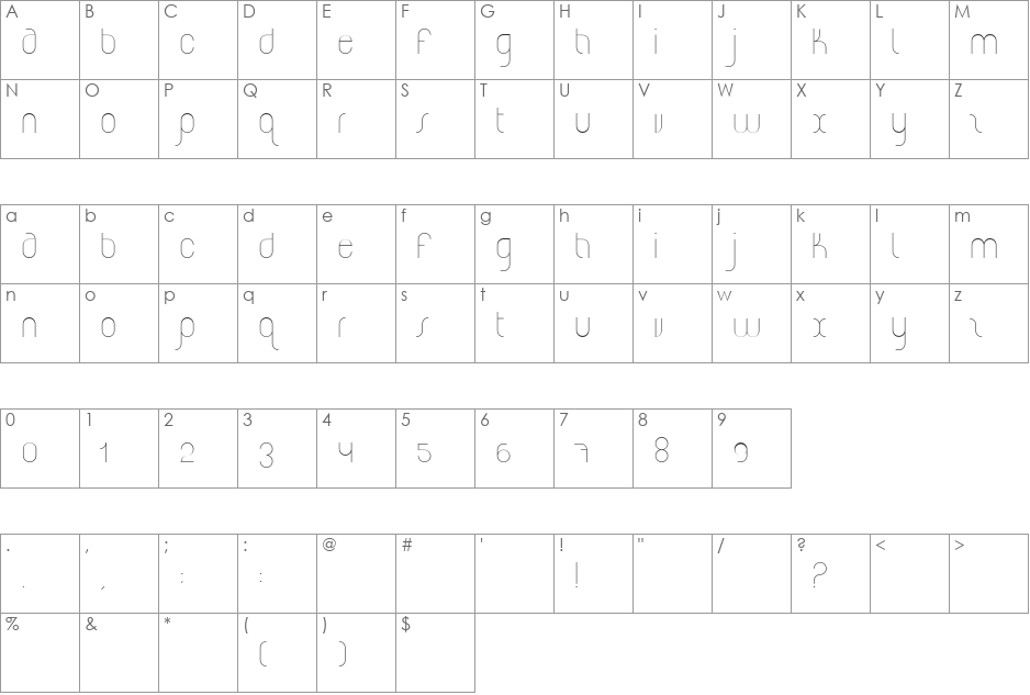 Heme1 light font character map preview