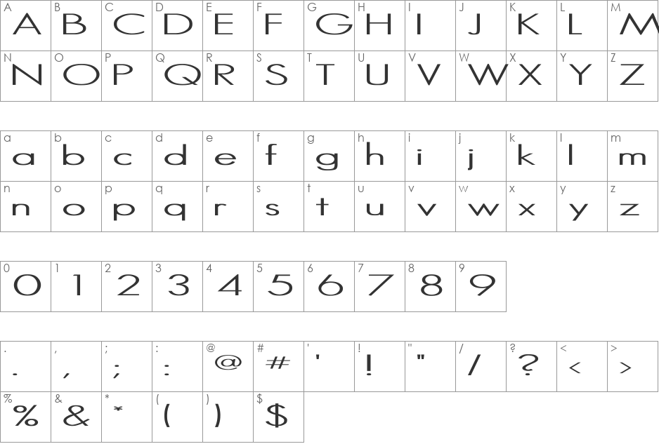 Hemet font character map preview