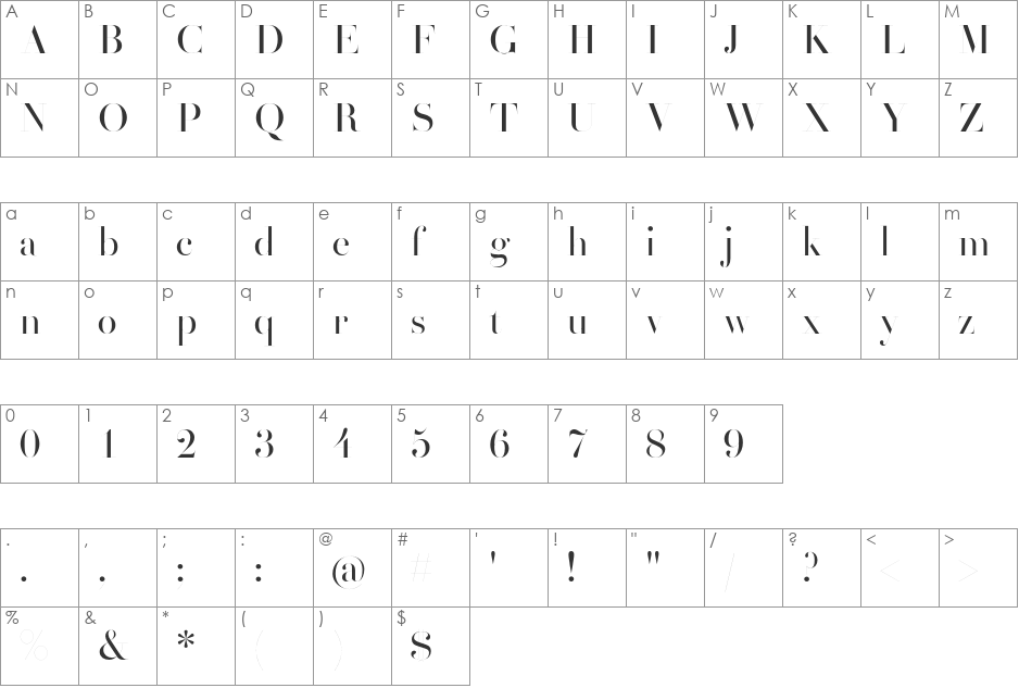 Henri Didot font character map preview