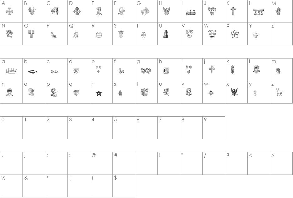 HeraldicDevices font character map preview