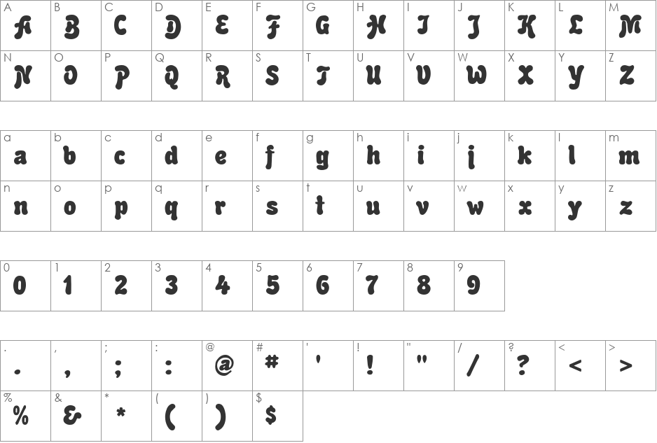 Hercules font character map preview