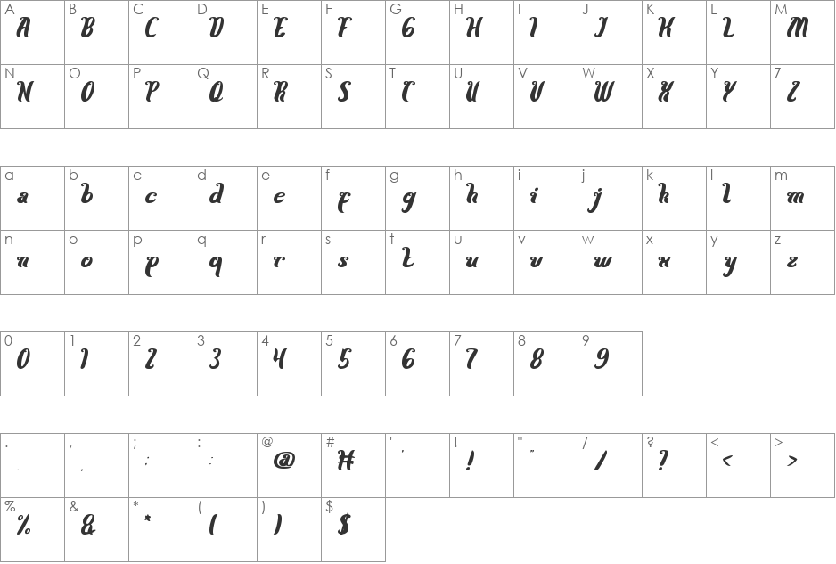 Here Comes The Sun font character map preview