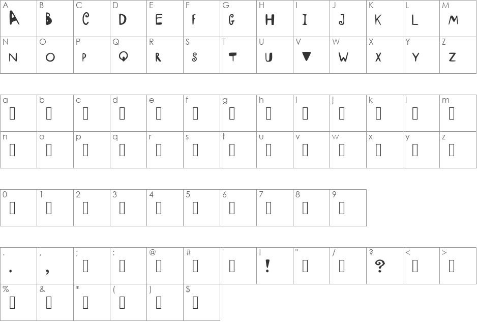 HereAndThere font character map preview