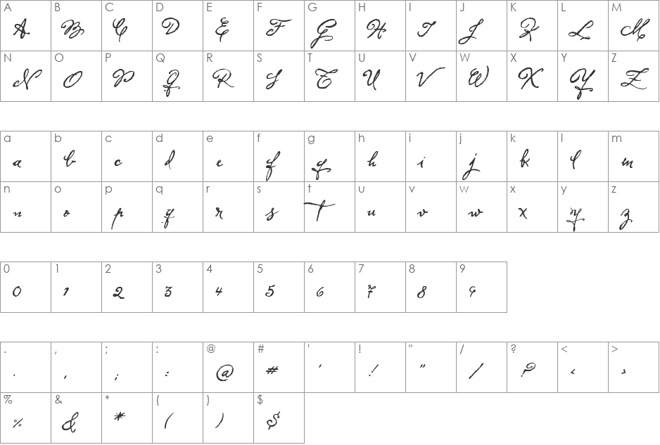 Herencia font character map preview