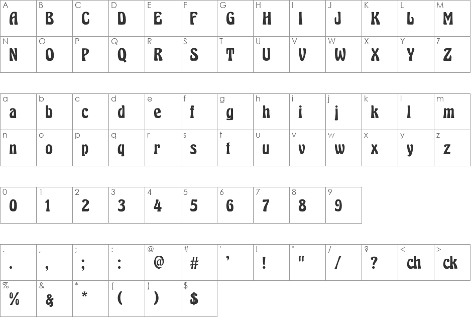 Herkules font character map preview