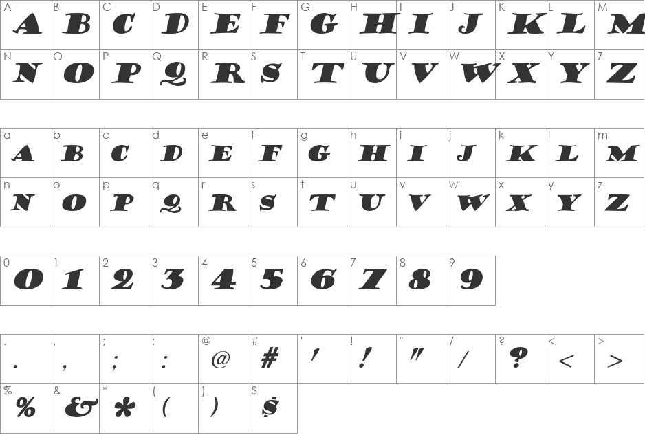 Hermann font character map preview