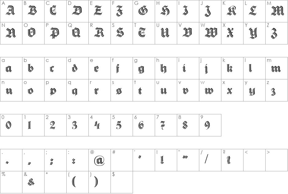 Hermann-Gotisch DecoC font character map preview
