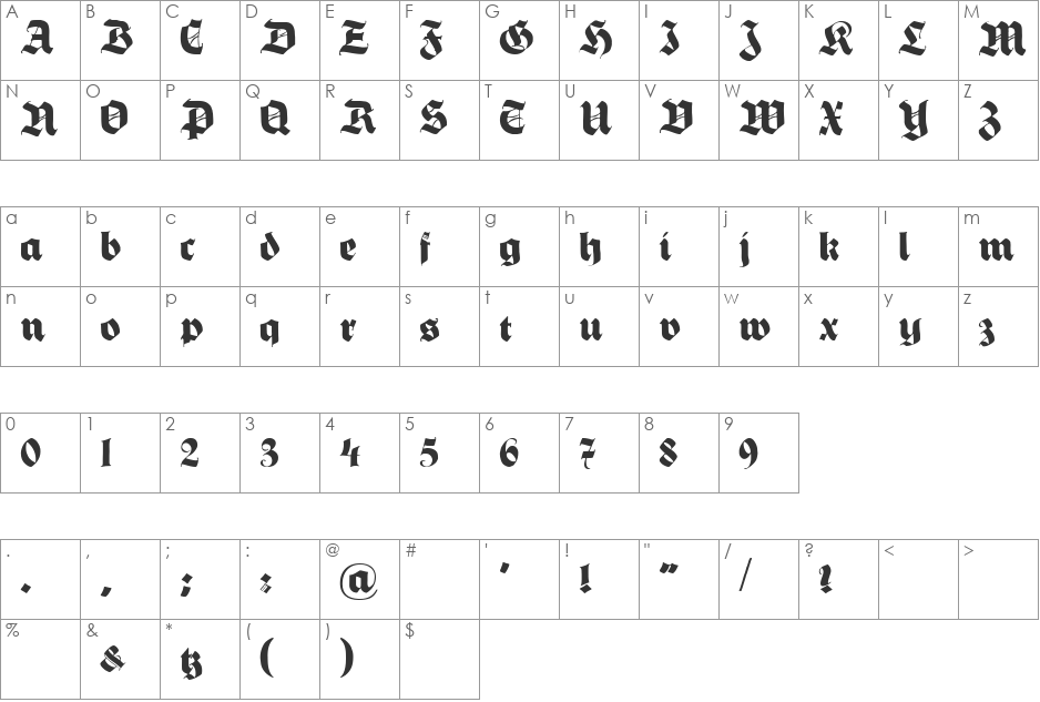 Hermann-Gotisch NormalC font character map preview