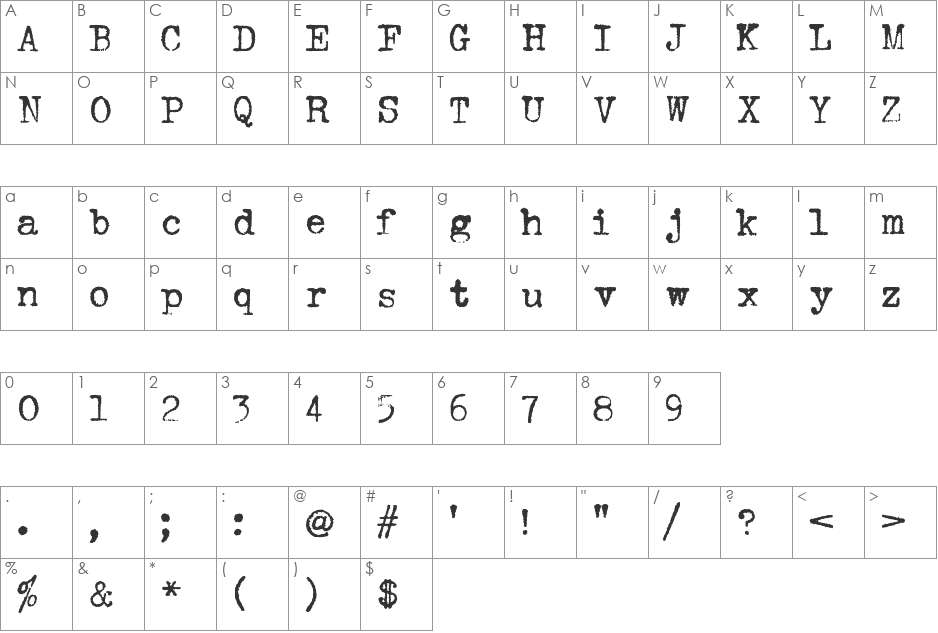 HERMES 1943 font character map preview