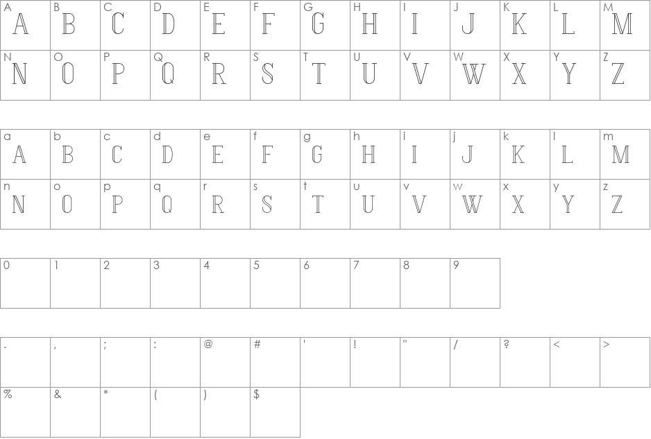 Hermione font character map preview