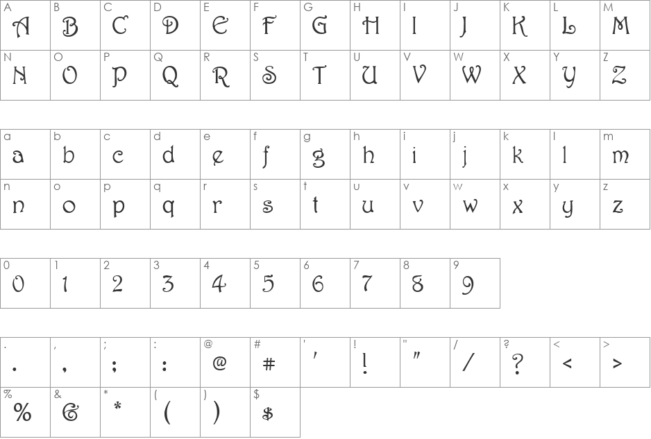 Hermosa font character map preview