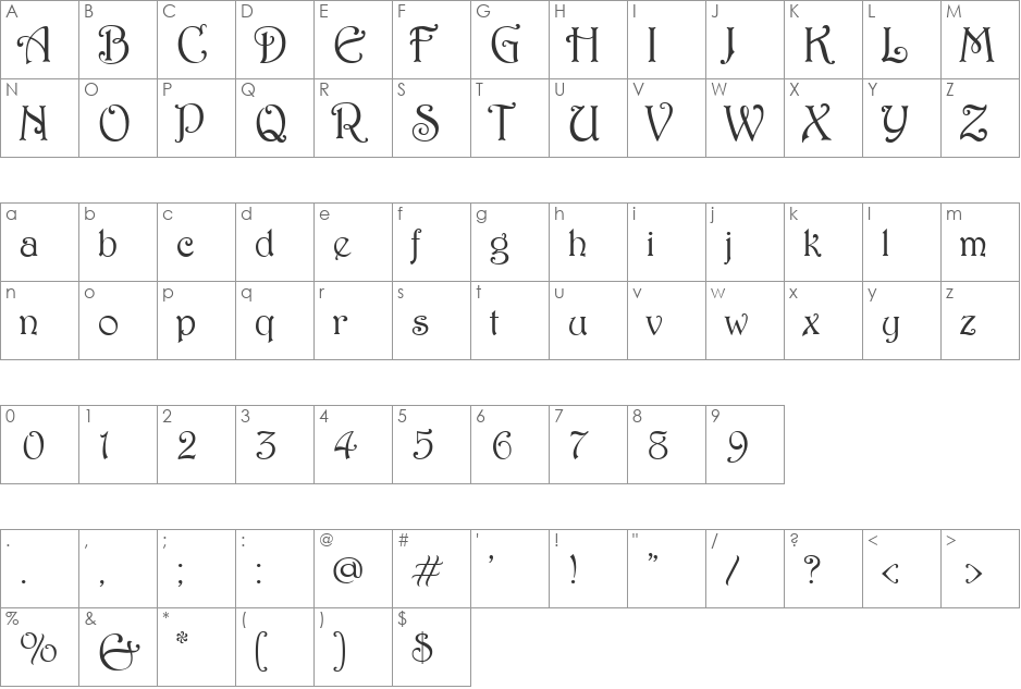 Hermosa Alternates font character map preview
