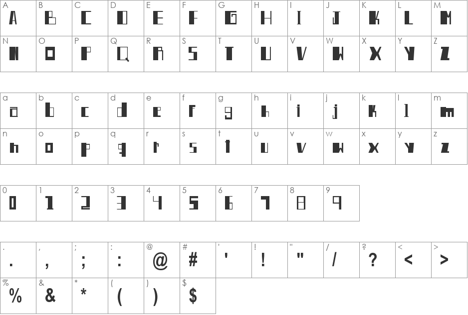 Hern font character map preview