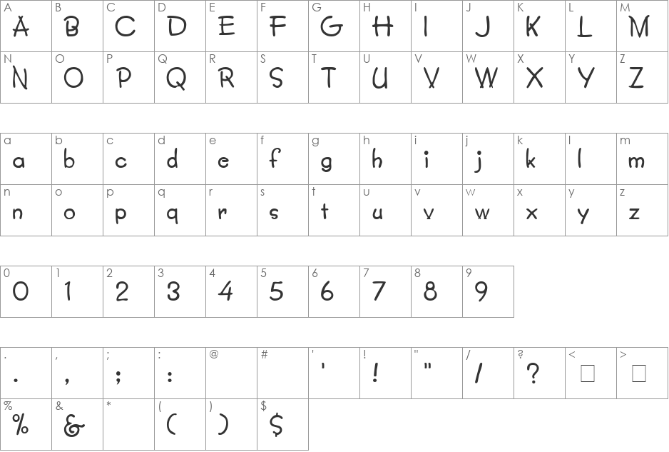 Hernano font character map preview