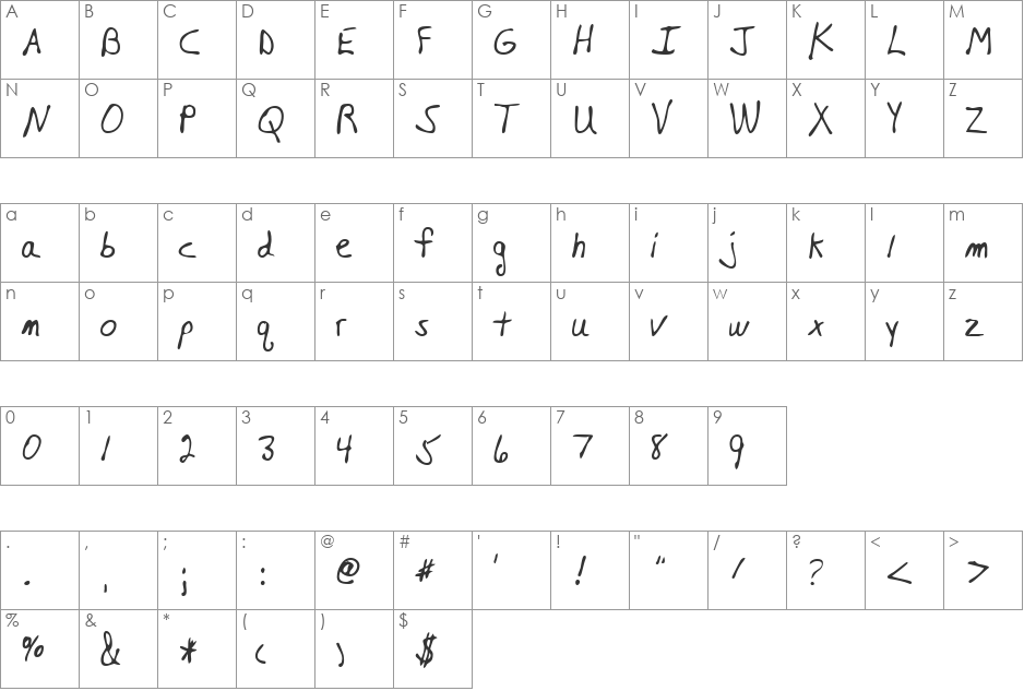 HershelsHand font character map preview