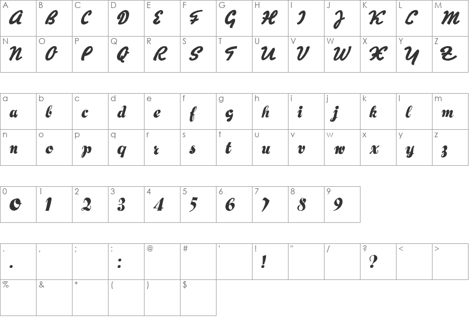 Hertz Oscillations font character map preview