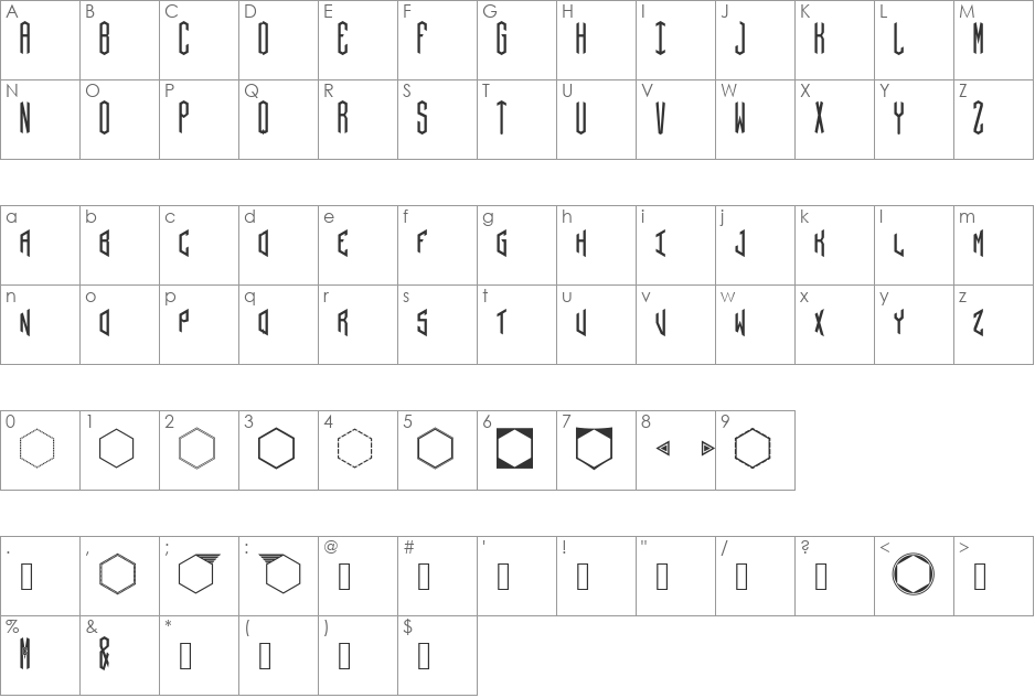 Hex font character map preview
