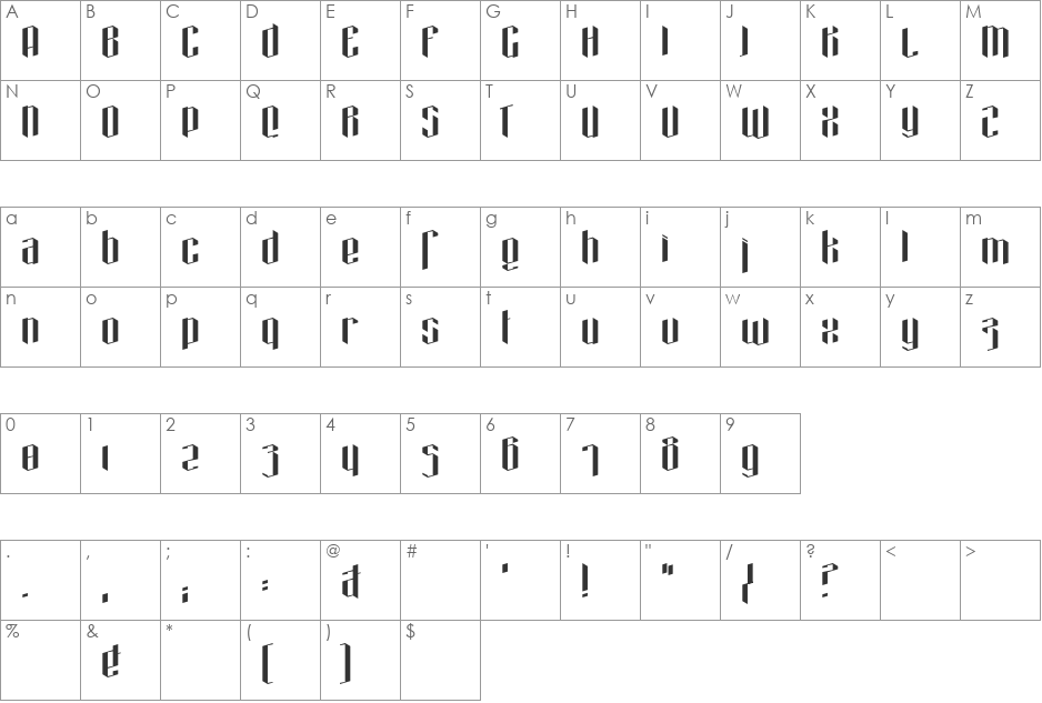 Hexa font character map preview
