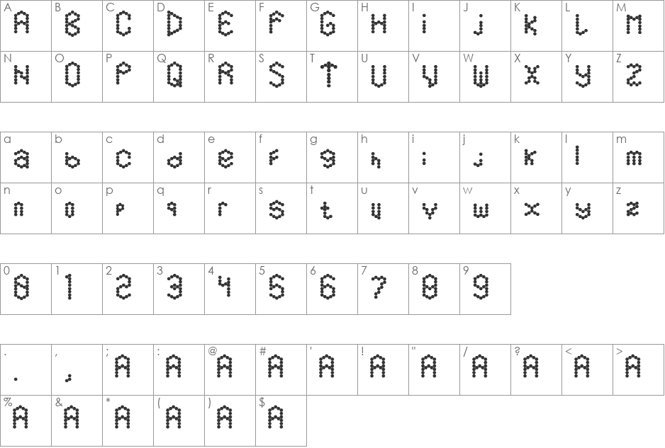 Hexamatter font character map preview