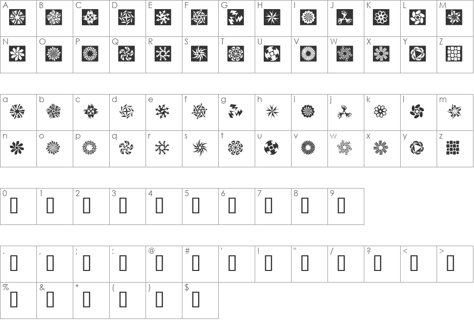 Hexstar font character map preview