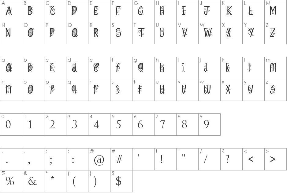 Hey Cutie font character map preview