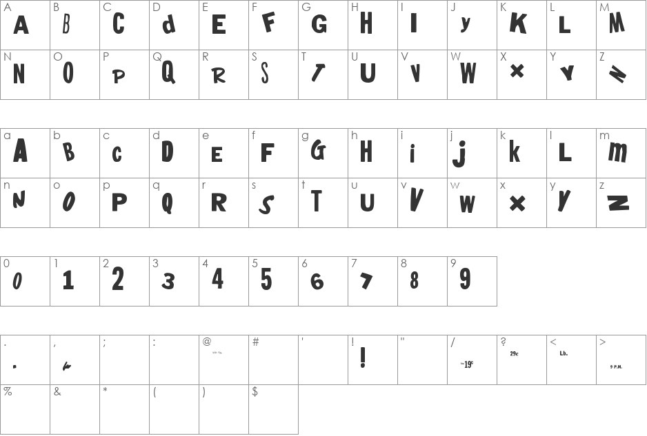 heyMom!heyDad! font character map preview