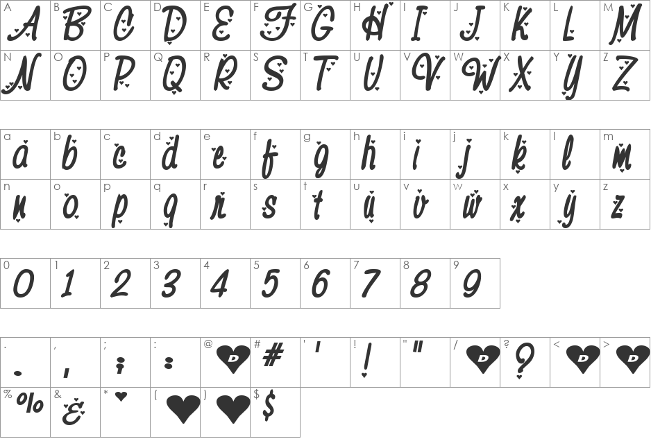 HeyValentine font character map preview