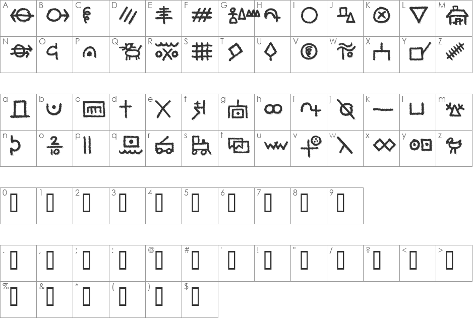 Hf Hobofont Sw font character map preview