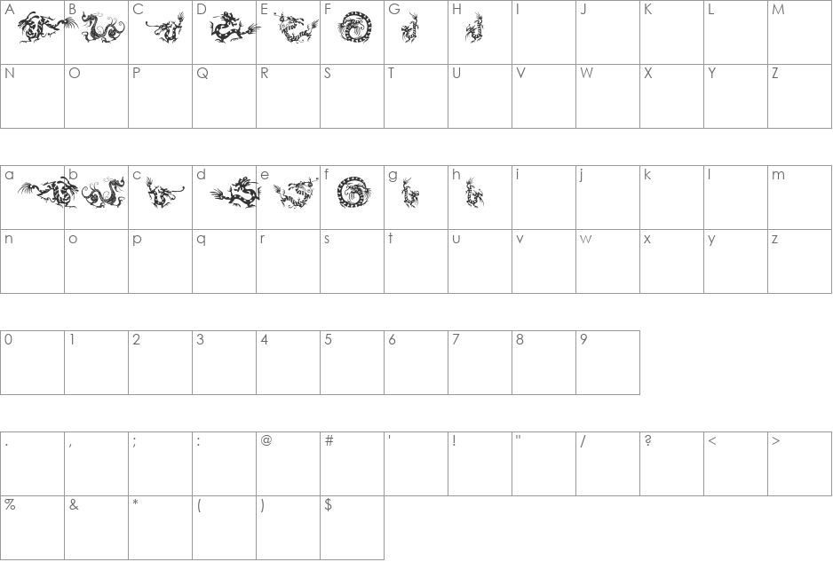 HFF Chinese Dragon font character map preview
