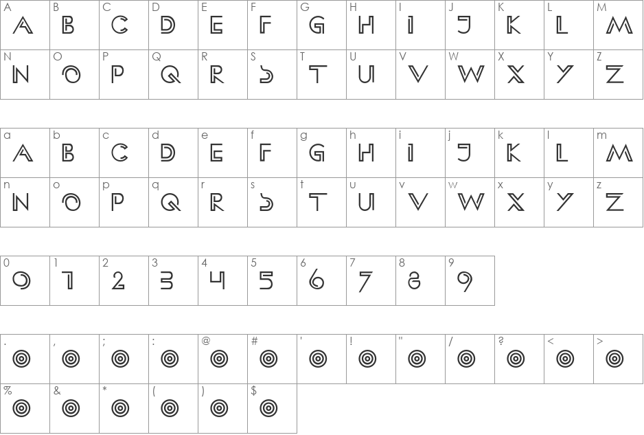 HFF Clip Hanger font character map preview
