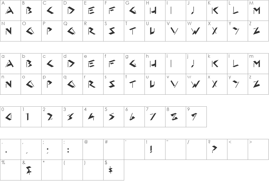 HFF Eye Sore font character map preview