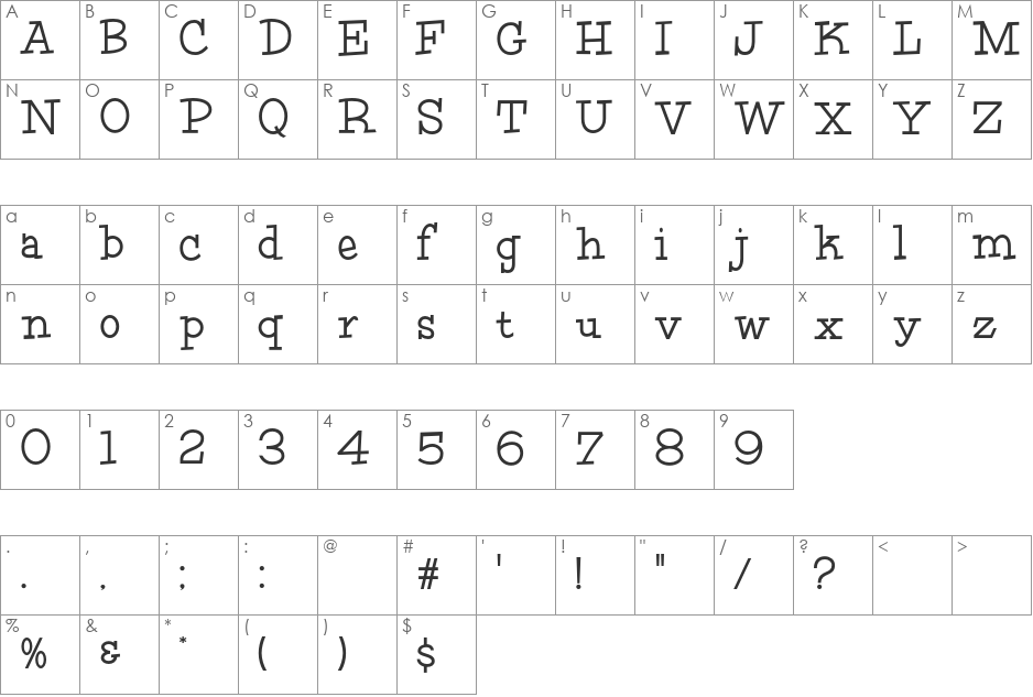HFF Fourth Rock font character map preview