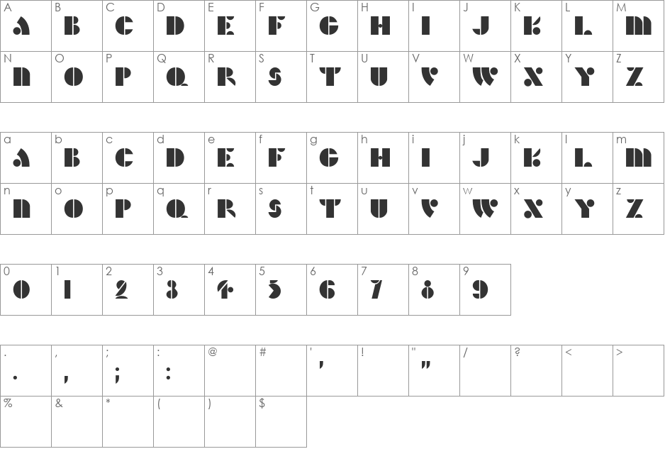HFF Hunts Deco font character map preview