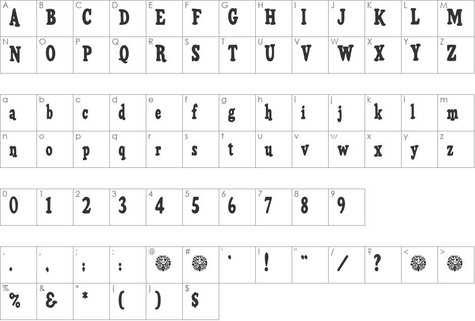 HFF Pure Vain font character map preview
