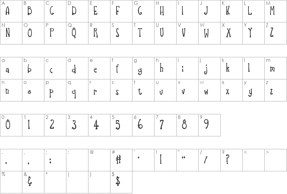 Hiccups font character map preview