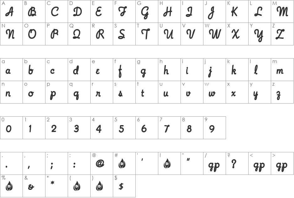 HickoryWind font character map preview