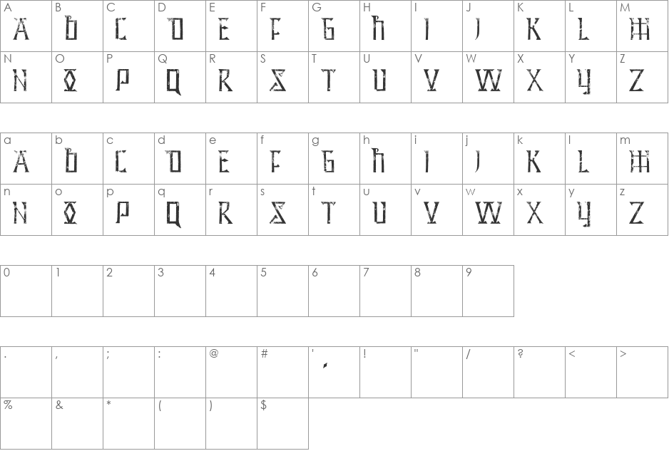 Hidden Archives font character map preview