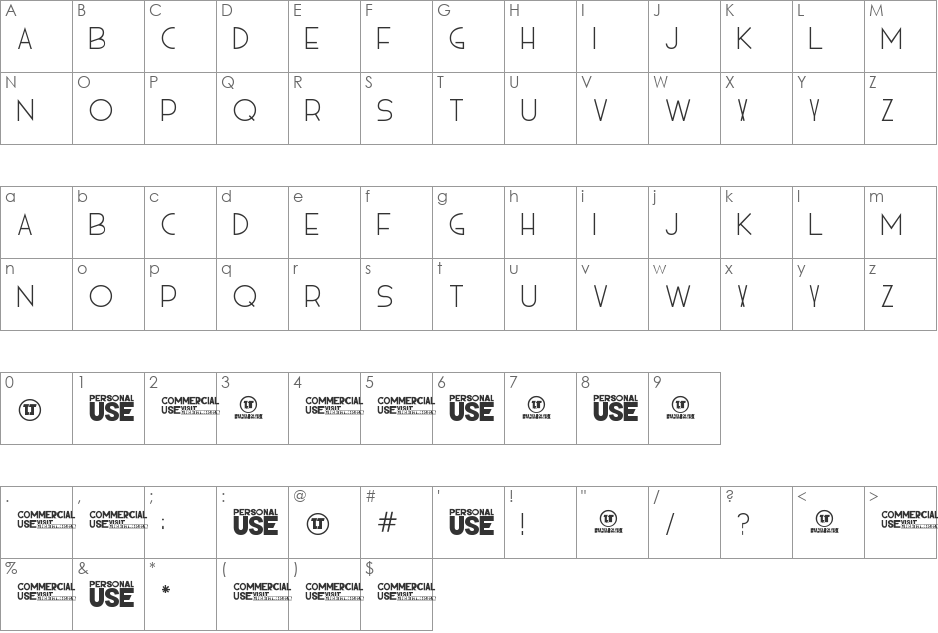 HIELO font character map preview