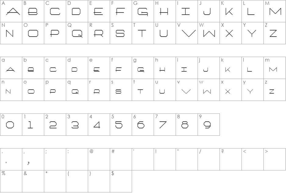 Architech font character map preview