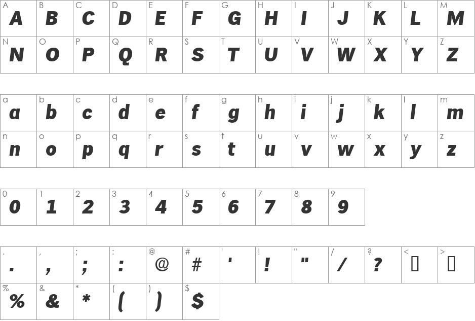 HieroDisplaySSi font character map preview
