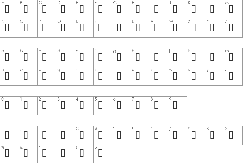 HieroglyphB font character map preview